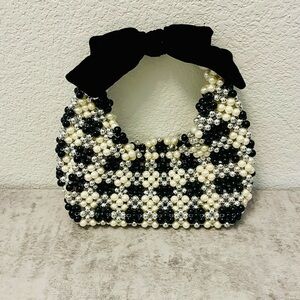 NWT Elegant Black and White Beaded Handbag